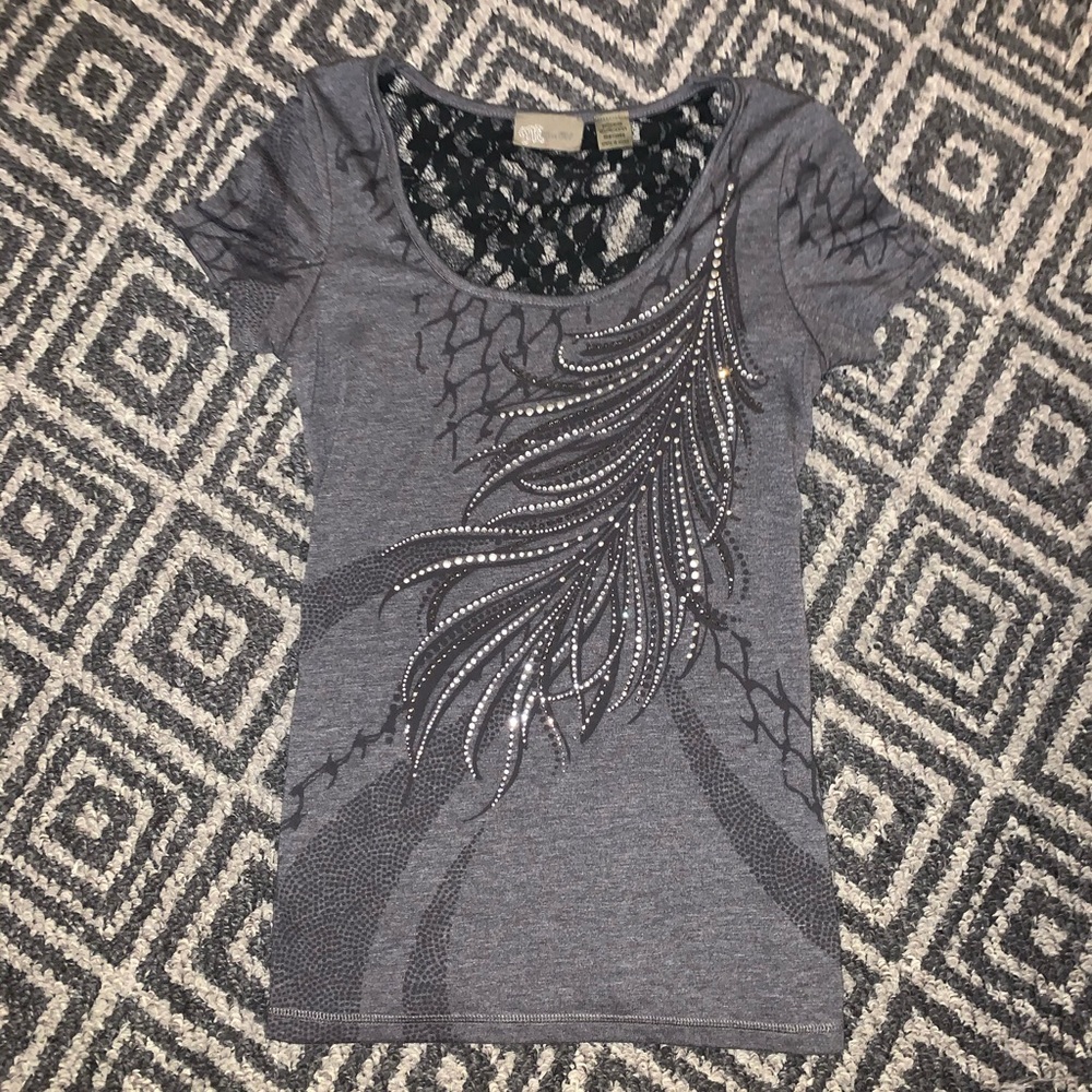 Women’s Miss Me rhinestone top with sheer back